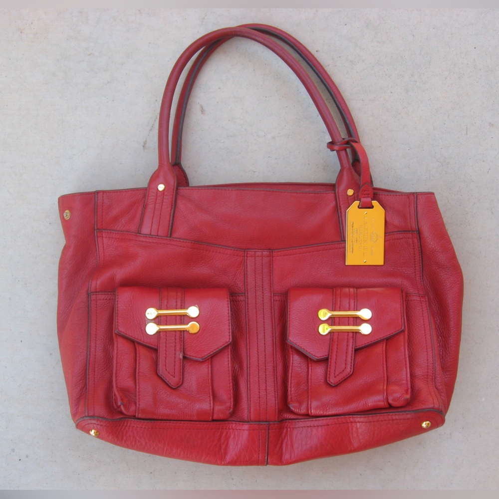 Ralph Lauren Red Leather Tote with Gold Accents